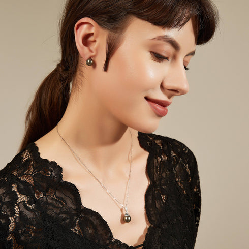 Tahitian Pearl & Grace CZ Pendant Necklace - House Of Pearls